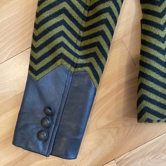 EUC RARE 80s -90s JC de Castelbajac chevron jacket wool with leather accents - Picture 4 of 15